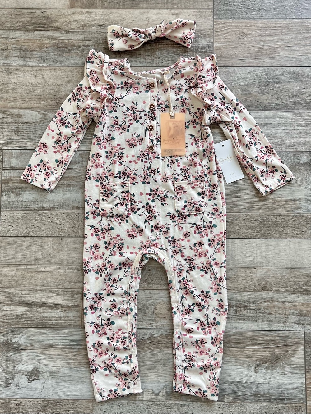 NWT Jessica Simpson Floral Romper With Headband Size 24 Months
